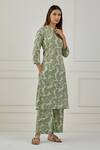 Musal_Green 100% Cotton And Chanderi Paisley Print V Neck Huron Kurta Palazzo Set _Online_at_Aza_Fashions