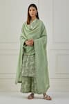 Buy_Musal_Green 100% Cotton And Chanderi Paisley Print V Neck Huron Kurta Palazzo Set _Online_at_Aza_Fashions