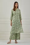 Shop_Musal_Green 100% Cotton And Chanderi Paisley Print V Neck Huron Kurta Palazzo Set _Online_at_Aza_Fashions