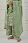 Musal_Green 100% Cotton And Chanderi Paisley Print V Neck Huron Kurta Palazzo Set _at_Aza_Fashions