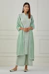 Musal Green 100% Cotton And Chanderi Floral Print V Neck Erie Kurta Palazzo Set Online at Aza Fashions Musal_Green 100% Cotton And Chanderi Floral Print V Neck Erie Kurta Palazzo Set _Online_at_Aza_Fashions