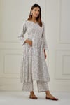 Buy_Musal_White 100% Cotton Leaf Notched Albert Gathered Kurta And Palazzo Set _at_Aza_Fashions