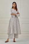 Musal_White 100% Cotton Leaf Notched Albert Gathered Kurta And Palazzo Set _Online_at_Aza_Fashions