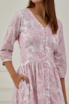 Shop_Musal_White 100% Cotton Floral Print V Neck Winnipeg Dress _Online_at_Aza_Fashions