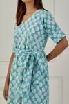 Shop_Musal_Blue 100% Cotton Floral Print V Neck Issyk Short Dress _Online_at_Aza_Fashions