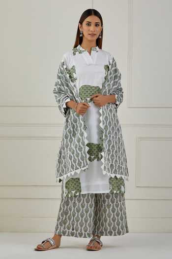 Buy_Musal_White Gajanan Printed Kurta Palazzo Set _at_Aza_Fashions