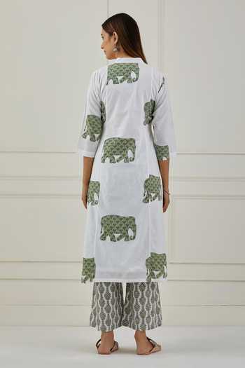 Shop_Musal_White Gajanan Printed Kurta Palazzo Set _at_Aza_Fashions