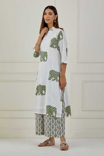 Buy_Musal_White Gajanan Printed Kurta Palazzo Set _Online_at_Aza_Fashions