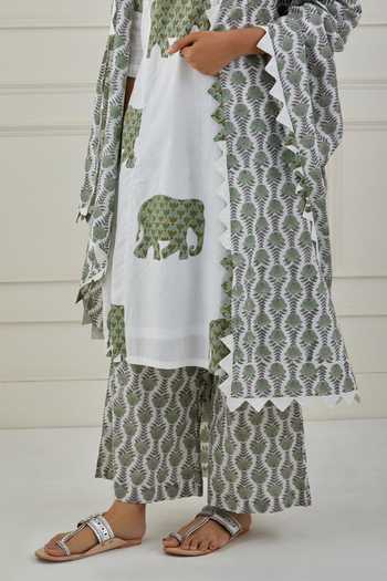 Musal_White Gajanan Printed Kurta Palazzo Set _at_Aza_Fashions