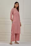 Musal Pink 100% Cotton Striped Band Yajoa Print Kurta Pant Set Online at Aza Fashions Musal_Pink 100% Cotton Striped Band Yajoa Print Kurta Pant Set _Online_at_Aza_Fashions