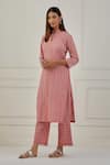 Buy Musal Pink 100% Cotton Striped Band Yajoa Print Kurta Pant Set Online at Aza Fashions Buy_Musal_Pink 100% Cotton Striped Band Yajoa Print Kurta Pant Set _Online_at_Aza_Fashions