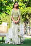 Buy_Yuvrani Jaipur_Green Silk Embroidery Jaal Notched Kurta Lehenga Set _at_Aza_Fashions