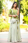 Shop_Yuvrani Jaipur_Green Silk Embroidery Jaal Notched Kurta Lehenga Set _at_Aza_Fashions