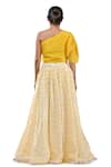 Shop_Yuvrani Jaipur_Yellow Silk Embroidery Gota Asymmetric Chevron Print Lehenga With Blouse _at_Aza_Fashions