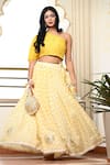 Buy_Yuvrani Jaipur_Yellow Silk Embroidery Gota Asymmetric Chevron Print Lehenga With Blouse _Online_at_Aza_Fashions