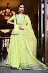 Buy_Yuvrani Jaipur_Green Silk Embroidery Geometric Leaf Neck Kurta Lehenga Set _at_Aza_Fashions