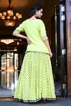 Shop_Yuvrani Jaipur_Green Silk Embroidery Geometric Leaf Neck Kurta Lehenga Set _at_Aza_Fashions