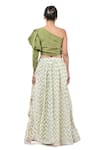 Shop_YUVRAANI JAIPUR_Ivory Silk Embroidery Chevron Asymmetric Print Lehenga With Blouse _at_Aza_Fashions