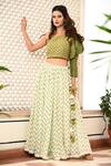 Shop_YUVRAANI JAIPUR_Ivory Silk Embroidery Chevron Asymmetric Print Lehenga With Blouse _Online_at_Aza_Fashions