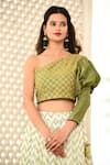 YUVRAANI JAIPUR_Ivory Silk Embroidery Chevron Asymmetric Print Lehenga With Blouse _at_Aza_Fashions
