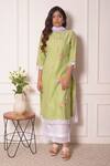 Buy_Surabhi Arya_Green Chiffon, Chanderi Silk Lace , Floral Applique Band Kurta Set_at_Aza_Fashions