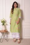 Surabhi Arya_Green Chiffon, Chanderi Silk Lace , Floral Applique Band Kurta Set_Online_at_Aza_Fashions