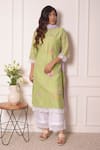 Buy_Surabhi Arya_Green Chiffon, Chanderi Silk Lace , Floral Applique Band Kurta Set_Online_at_Aza_Fashions