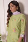 Surabhi Arya_Green Chiffon, Chanderi Silk Lace , Floral Applique Band Kurta Set_at_Aza_Fashions