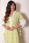 Surabhi Arya_Green Kota Doriya Embroidered Thread Work V Neck Kurta And Pant Set _at_Aza_Fashions