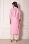 Shop_Surabhi Arya_Pink Chanderi Geometric Applique Work Band Collar Kurta And Pant Set _at_Aza_Fashions