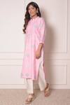 Buy_Surabhi Arya_Pink Chanderi Geometric Applique Work Band Collar Kurta And Pant Set _Online_at_Aza_Fashions