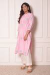 Shop_Surabhi Arya_Pink Chanderi Geometric Applique Work Band Collar Kurta And Pant Set _Online_at_Aza_Fashions