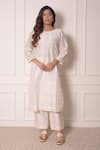 Buy_Surabhi Arya_White Organza, Chanderi Thread , Applique Geometric Kurta And Pant Set_at_Aza_Fashions