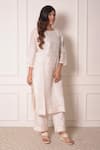 Surabhi Arya_White Organza, Chanderi Thread , Applique Geometric Kurta And Pant Set_Online_at_Aza_Fashions