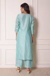 Shop_Surabhi Arya_Blue Organza, Chanderi Thread , Applique Geometric Kurta And Pant Set_at_Aza_Fashions