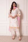 Buy_Surabhi Arya_White Organza, Chanderi Floral Applique Work V Neck Kurta Set_at_Aza_Fashions