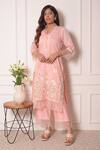 Buy_Surabhi Arya_Peach Chanderi Thread Work V Neck Embroidered Kurta And Pant Set _at_Aza_Fashions