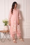 Buy_Surabhi Arya_Peach Chanderi Thread Work V Neck Embroidered Kurta And Pant Set _Online_at_Aza_Fashions