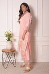 Shop_Surabhi Arya_Peach Chanderi Thread Work V Neck Embroidered Kurta And Pant Set _Online_at_Aza_Fashions