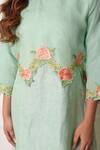 Surabhi Arya_Green Organza, Linen Thread Work Round Embroidered Tunic _at_Aza_Fashions