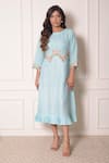 Buy_Surabhi Arya_Blue Linen Embroidered Thread Work Round Tunic _at_Aza_Fashions