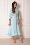 Surabhi Arya_Blue Linen Embroidered Thread Work Round Tunic _Online_at_Aza_Fashions