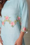 Surabhi Arya_Blue Linen Embroidered Thread Work Round Tunic _at_Aza_Fashions