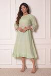 Buy_Surabhi Arya_Green Organza, Linen Thread Work Round Embroidered Tunic_at_Aza_Fashions