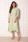 Surabhi Arya_Green Organza, Linen Thread Work Round Embroidered Tunic_Online_at_Aza_Fashions