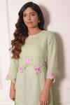 Surabhi Arya_Green Organza, Linen Thread Work Round Embroidered Tunic_at_Aza_Fashions