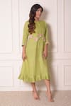 Surabhi Arya_Green Linen Embroidered Thread Work Round Tunic _Online_at_Aza_Fashions