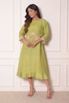 Buy_Surabhi Arya_Green Linen Embroidered Thread Work Round Tunic _Online_at_Aza_Fashions