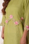 Surabhi Arya_Green Linen Embroidered Thread Work Round Tunic _at_Aza_Fashions