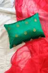 Buy_Raffinee_Blue Cotton Polyester Blend Embroidery Zari Cushion Cover_at_Aza_Fashions